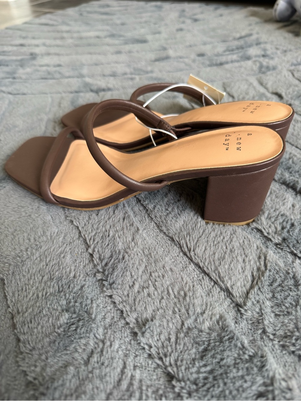 NWT - a new day Brown Double-Strap Square-Toe Block Heel Sandals - Picture 2 of 4